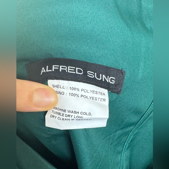 ALFRED SUNG One-Shoulder Green Dress with pockets - Picture 15 of 16